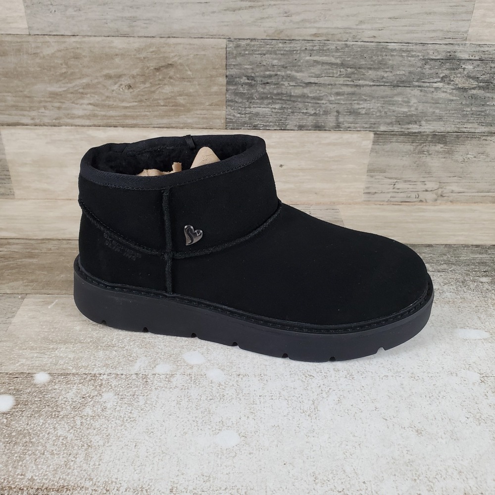 Skechers Slip-Ins Cozy Mini Snug Womens Boots Sz 7 Comfort Black Suede Round Toe